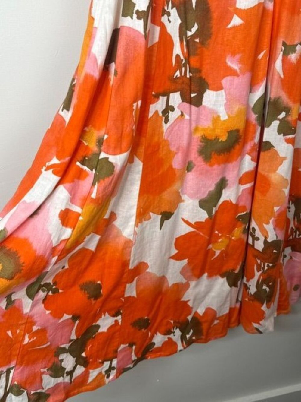 Joie Women's Orange/Pink Floral Sleeveless Linen Blend Midi Dress Size 4 - Picture 5 of 8